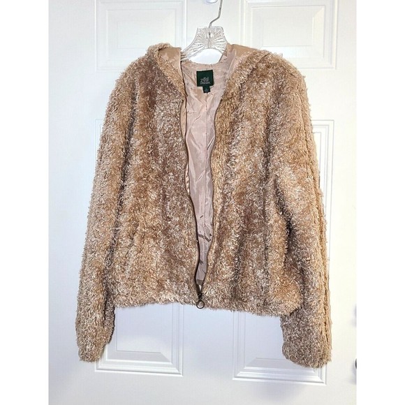 Wild Fable Jacket Teddy Bear Size XL Caramel Bomber Hooded Lined Pockets Zipper - Picture 5 of 12